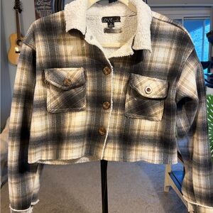 Chesley Women's Plaid Teddy Jacket - Black and Cream